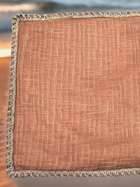 PIER 1 One Tweed Pillow Sham 20" Square Jute Trim Peach Coral Pillow Cover